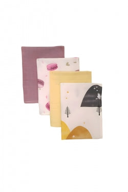 S-Mall Bebek Müslin Omuz-Ter Bezi - 4'lü - 40x30 cm - Yellow Rainbow