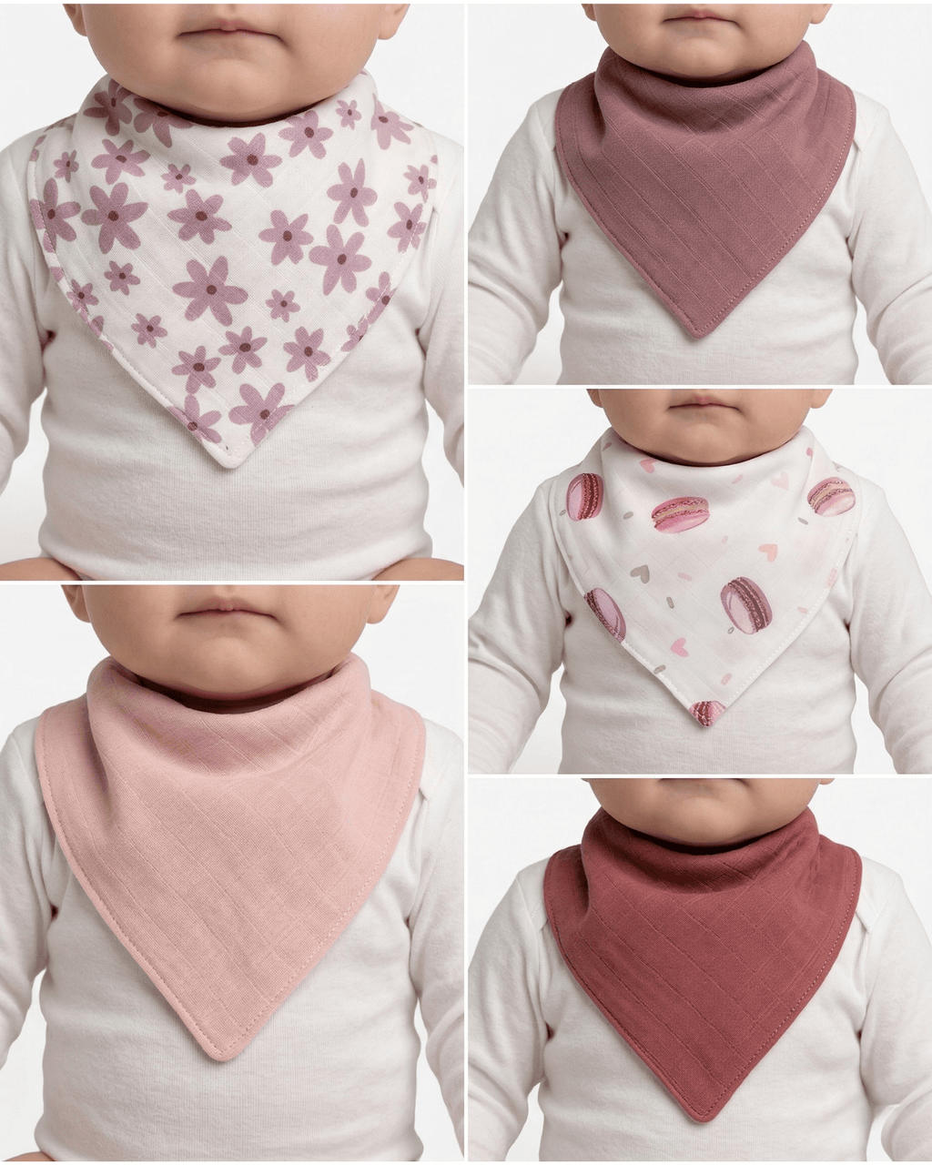 S-Mall Bebek Salya Önlük -Fular -2 Kat Müslin -2 Çıtçıt -5'li - Leylak