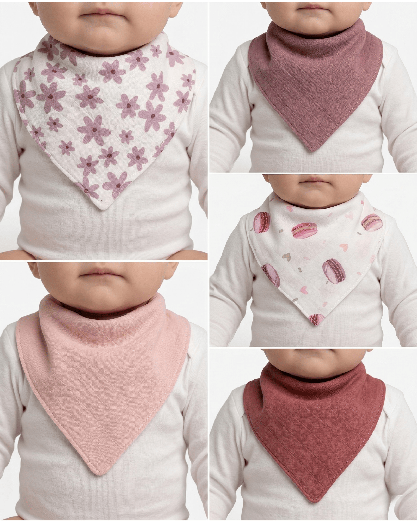 S-Mall Bebek Salya Önlük -Fular -2 Kat Müslin -2 Çıtçıt -5'li - Leylak