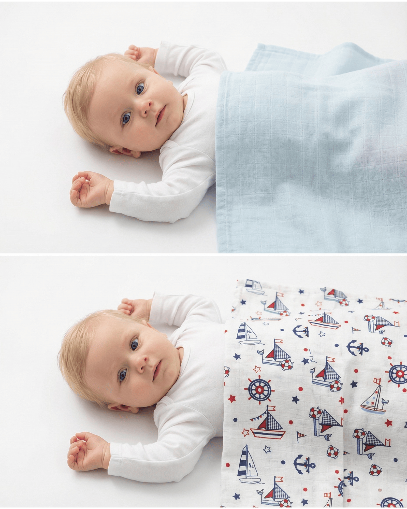 S-Mall Müslin Bebek Battaniye -2 li -75x85cm - Blue Sea