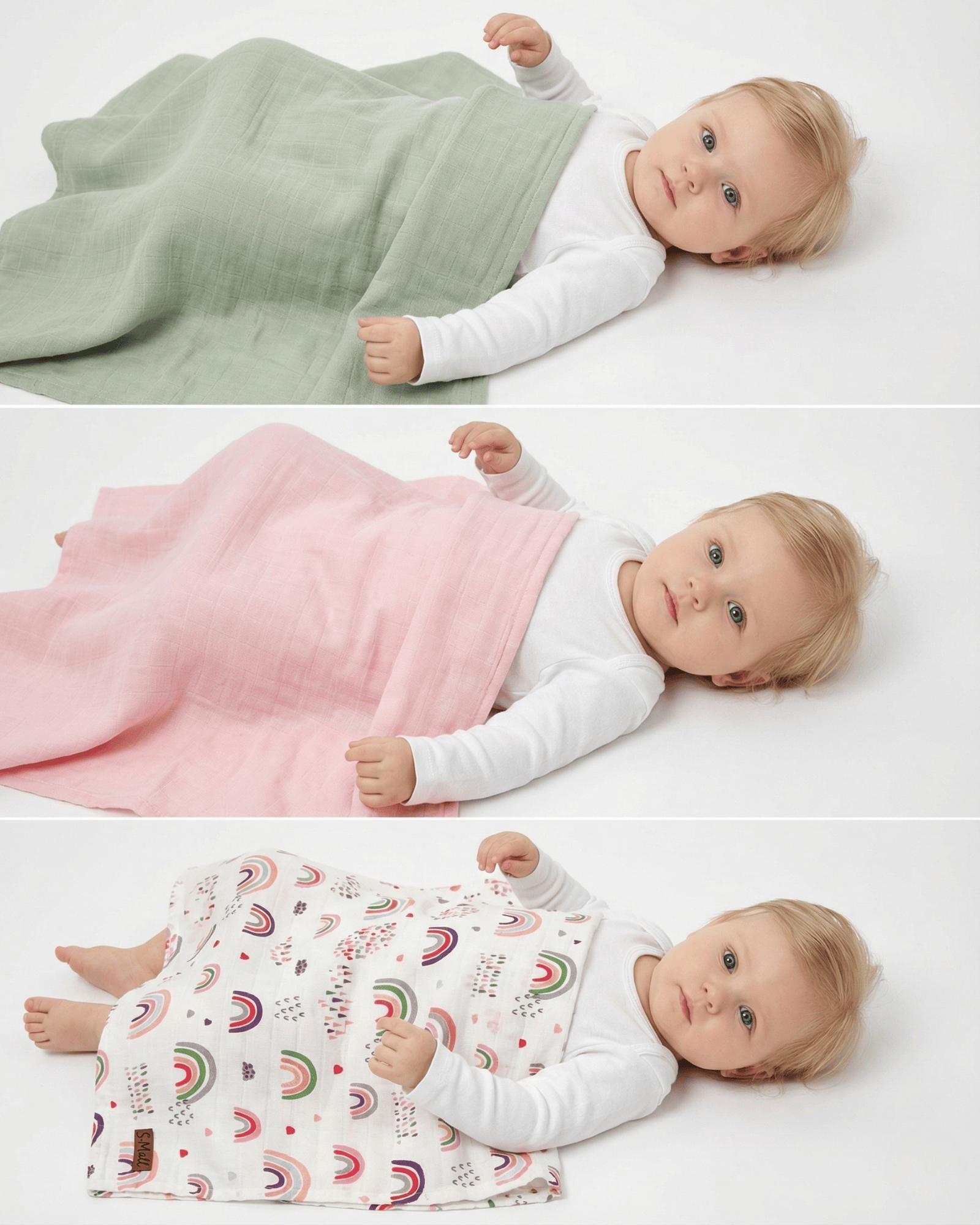 S-Mall Müslin Bebek Battaniye -3lü -75x85cm - Rainbows