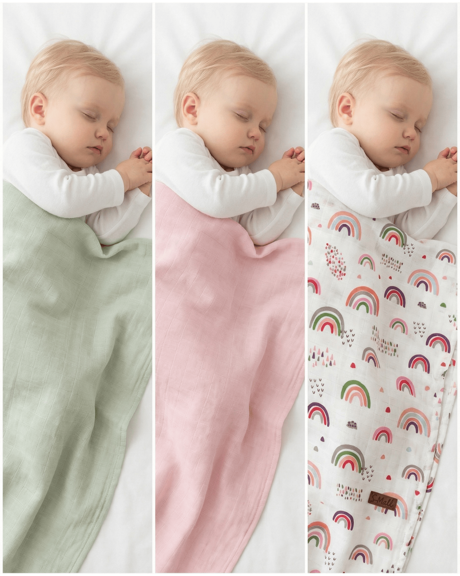 S-Mall Müslin Bebek Battaniye -3lü -75x85cm - Rainbows
